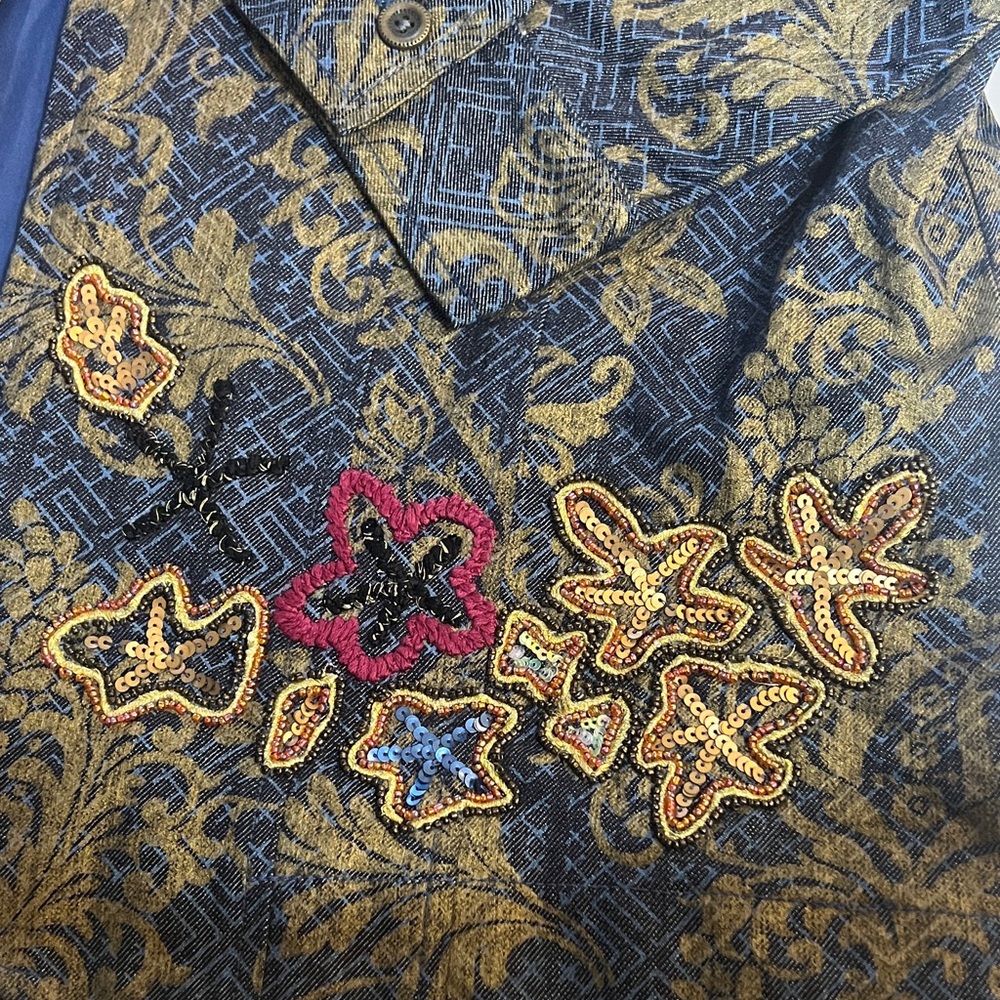 Chico's Blue and Gold Embroidered Jacket size 3 - Picture 4 of 9